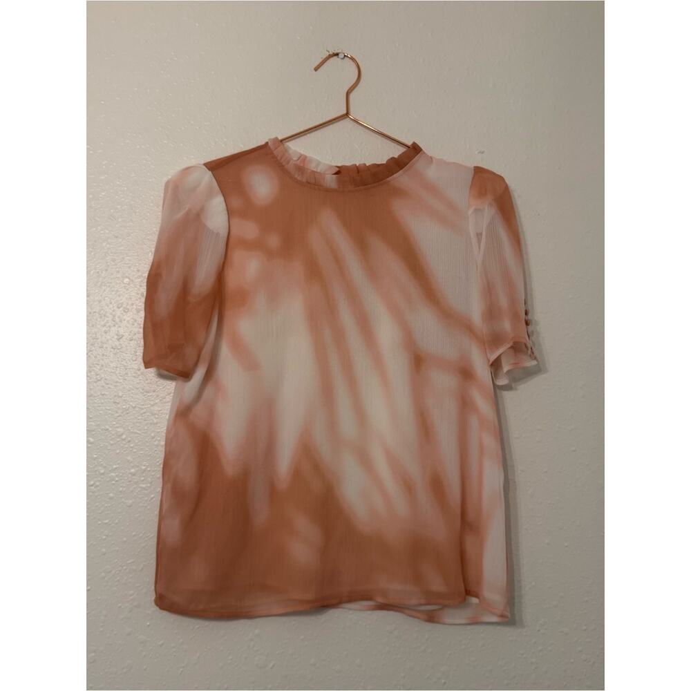 Calvin Klein Peach-Pink lined Satin Short Sleeve Blouse - Picture 2 of 7
